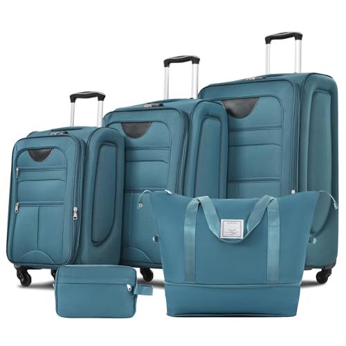 Merax Suitcase Set Softside 3-Piece Expandable Luggage with Travel Bag - color: Blue Green(22/26/30/Bags)