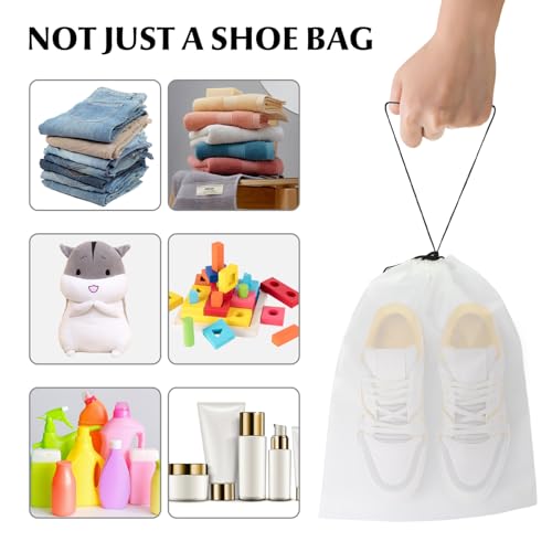 12 Pack Clear Drawstring Travel Shoe Bags, Large Size Transparent Storage Organizer for Men Women