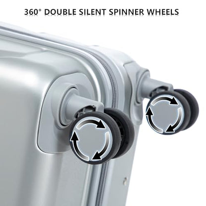 Campfun 3 Piece Luggage Sets, ABS Hardshell Suitcase Set with Double Spinner Wheels, Durable Lightweight Carry On Luggage for Travel & Business, 20/24/28 inch, Silver - color: Silver