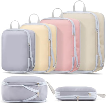 4 Pack Compression Packing Cubes for Travel, Expandable Lightweight Waterproof Luggage Organizers for Women & Men, Essentials for carrying Suitcases