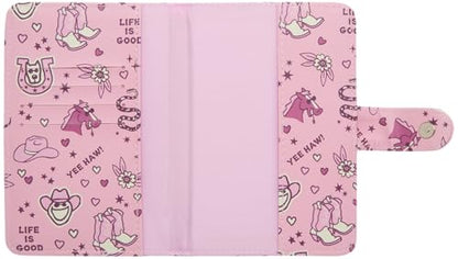 Life is Good Travel Passport Cover, Card Slots, Snap Closure - color: Howdy Pink