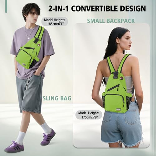 Geestock Convertible Sling Bag Crossbody Backpack for Women Men, Green - color: Green, size: Large
