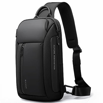 BANGE Men's Crossbody Backpack - Waterproof Shoulder Bag for Travel, Hiking & Daily Commute - color: Black