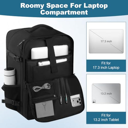 Roomy Travel Backpack,Expandable Carry On Backpack,Black - size: 18.4INCH(18 x 12.5 x 8)