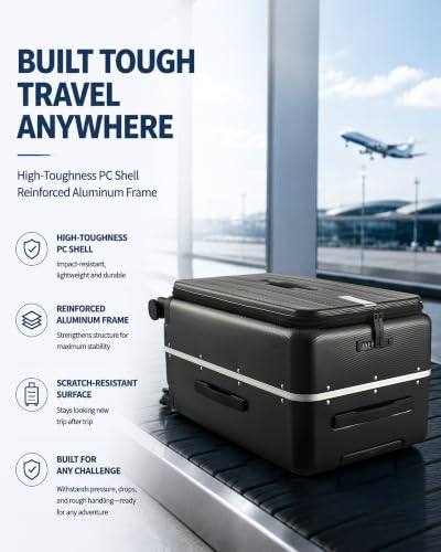 Hanke 24 Inch Top Opening Medium Suitcase, Aluminum Frame Hard Shell Suitcases with Wheels, TSA Lock, Large Travel Luggage with Removable Divider (Jet Black) - color: Jet Black, size: 24 Inch