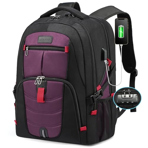 LOVEVOOK Large Laptop Backpack for Men,17.3Inch Heavy Duty Travel Backpack - color: Black&purple, size: 17 inch