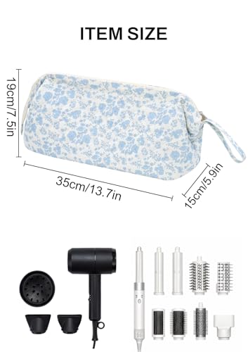TeeYee Nylon Hair Tools Travel Bag for Dyson Airwrap Quilted Toiletry Bag - color: Blueflower