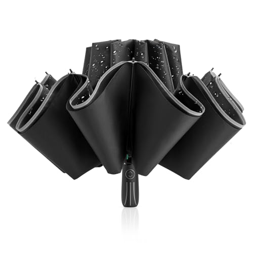 G4Free 54 Inch Inverted Umbrella Windproof Large Umbrella for Rain - color: Black