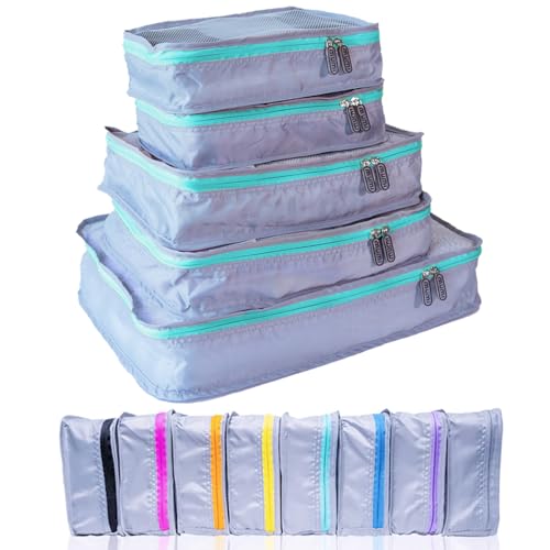 MUMI Packing Cubes Set of 5 - Mesh-Top Luggage Organizers, Aqua - color: aqua