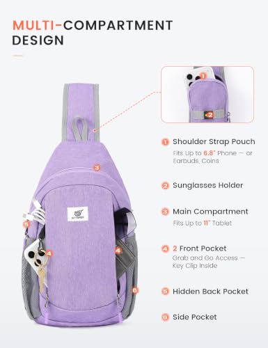 SKYSPER Sling Bag RFID Cross Body Bag Anti Theft Crossbody Backpack Travel Shoulder Daypack(Purple) - color: Purple