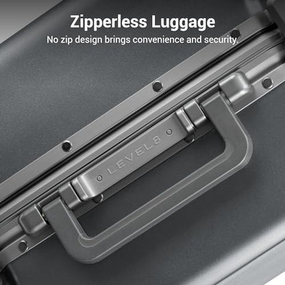 LEVEL8 Zipperless Carry On Luggage Airline Approved with Aluminum Frame, Hard Shell Suitcase with Spinner Wheels, Metal Checked Luggage, 20 Inch, Grey - color: Grey, size: Carry-On 20 Inch (With 6PC Organizers)