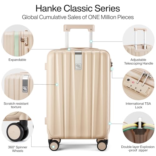 Hanke 20 Inch Expandable Carry on Luggage 22x14x9 Airline Approved - color: Cuba Sand, size: 20 Inch EXT