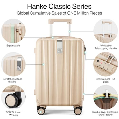 Hanke 20 Inch Expandable Carry on Luggage 22x14x9 Airline Approved - color: Cuba Sand, size: 20 Inch EXT
