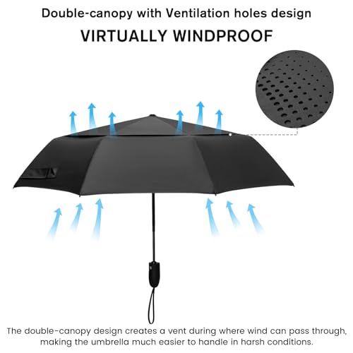 G4Free Windproof Travel Umbrellas for Rain 46inch Automatic Open - color: Black