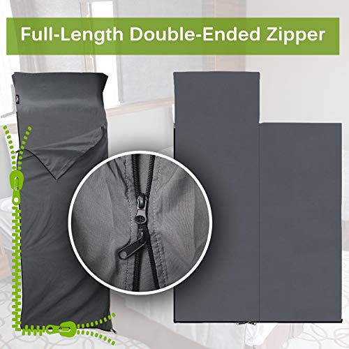 Frelaxy Sleeping Bag Liner, XL Travel Sheet for Camping, Hotels and Hostels - color: Dark Gray - Full-Length Zipper