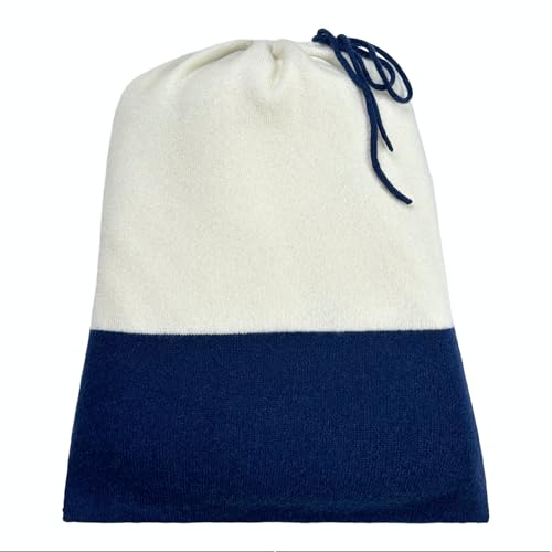 Cashmere Merino Travel Blanket & Pouch 55" x 45" in Gift Box - color: White and Navy
