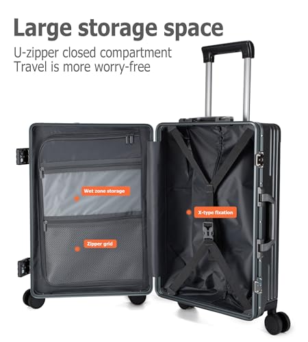feilario PC Hardside Carry On Luggage, Aluminum Frame, TSA Lock, Cup Holder - color: A4-Grey (zipperless closure), size: 22.5"