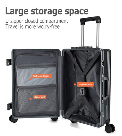 feilario PC Hardside Carry On Luggage, Aluminum Frame, TSA Lock, Cup Holder - color: A4-Grey (zipperless closure), size: 22.5"