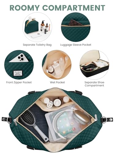 Travel Weekender Duffle Bags for Women: Overnight Bags with Shoe Compartment Large Carry on Weekend Bag with Toiletry Bag & Wet Pocket Tote Duffel Hospital Bag for Women Labor Delivery Black Green - color: 1-Black Green