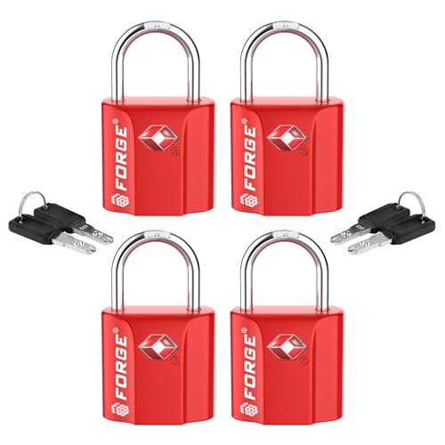 Forge Small TSA Approved Luggage Locks: Ultra Secure Dimple Key Travel Locks Alloy Body, for Luggage, Travel Cases, Backpacks, Red 4 Pack. - color: Red 4 Pack