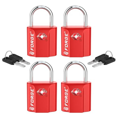 Forge Small TSA Approved Luggage Locks: Ultra Secure Dimple Key Travel Locks Alloy Body, for Luggage, Travel Cases, Backpacks, Red 4 Pack. - color: Red 4 Pack