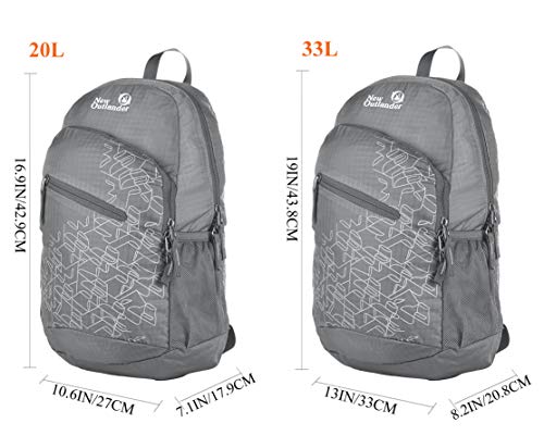 Outlander Packable Handy Lightweight Travel Hiking Backpack Daypack, Grey - color: Grey, size: 20L