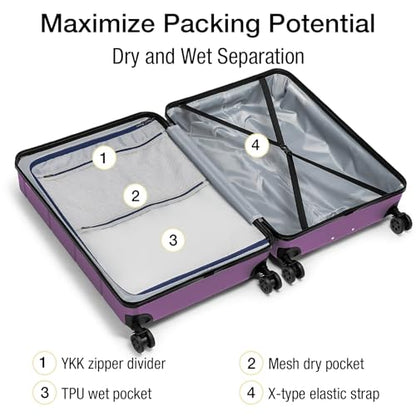 KYME Large Suitcases with Wheels Hardshell 28 Inch Luggage TSA Approved Big Checked Luggage Durable Travel Rolling Suitcase for Women Dark Purple - color: Dark Purple, size: Checked-Large 28-Inch