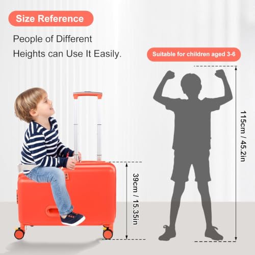 20in Rideable Suitcase with Wheels, Kids Suitcase Travel Carrier Cabin Case - color: Cuckoo red