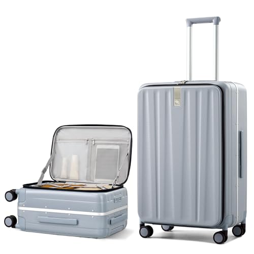 Hanke 26 Inch Large Checked Luggage PC Hard Shell Luggage Top Opening Travel Luggage Suitcases with Wheels for Woman Men.(Grey) - color: Grey, size: 26 Inch