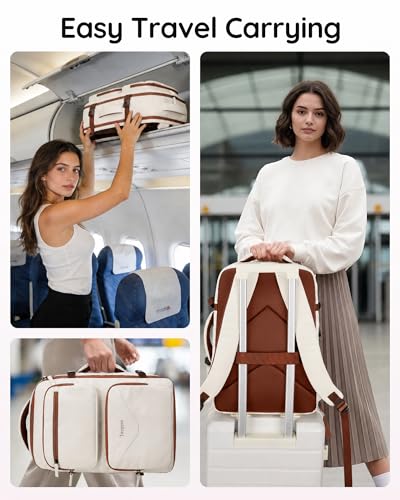Taygeer TSA Approved Under Seat Backpack, 35l College Backpack for Women - color: Khaki White