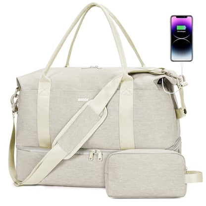 WANDF Personal Item Travel Bag, Carry On Weekender Bag for Women - color: Beige