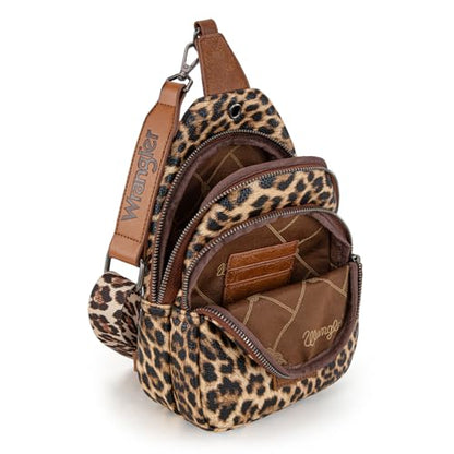 Wrangler Crossbody Bags for Women Sling Bag Fanny Pack Chest Purse Backpack - color: Leopard - Brown