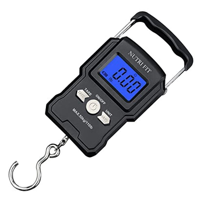 NUTRI FIT Luggage Scale Digital Suitcase Weighing Fish Portable for Travel - color: Jet Black