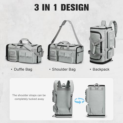G4Free 3-in-1 Expandable Duffle Bag for Travel Gym, Large Duffel Backpack - color: Grey