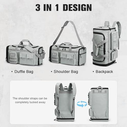 G4Free 3-in-1 Expandable Duffle Bag for Travel Gym, Large Duffel Backpack - color: Grey