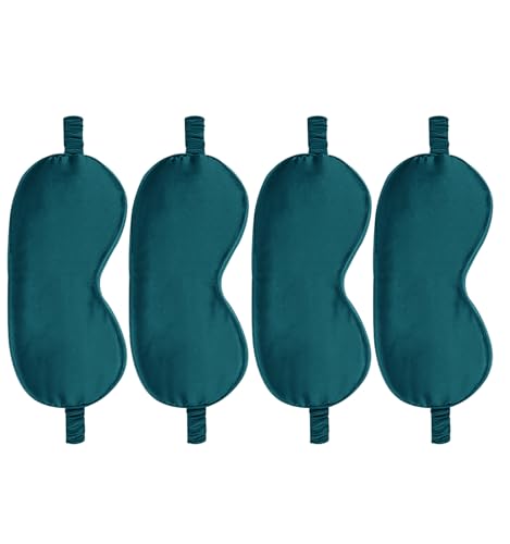 4PACK Sleep Masks Satin Eye Mask Silk Eyes Cover Silky Blindfold Blackout Eyeshade Soft Eyeshades Sleeping Covers Travel Nap - color: Peacock Blue