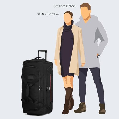 Large Rolling Duffle Bag with Wheels and Handle 85L 29 inch Travel Duffel Bag for Men Women with Shoe Compartment & Wet Pocket, 2 Wheeled Checked Luggage for Business Travel Long Trips, Black - color: Black