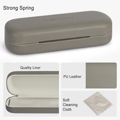 RayLove Glasses Case Hard Shell Eyeglass Case with Cleaning Cloth, PU Leather Protective Eye Glass Cases Fits Most Sunglasses - color: Grey Grey