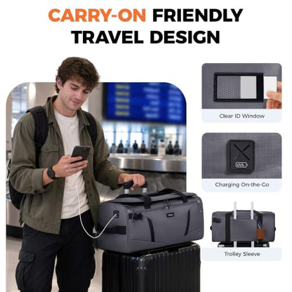 40L Water-Resistant Duffle Backpack with Shoe Compartment & Wet Pocket - color: Grey