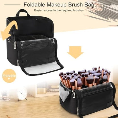 TANTO Makeup Brush Bag, Large Makeup Brush Holder with Adjustable Divide - color: A1-Black, size: X-Large