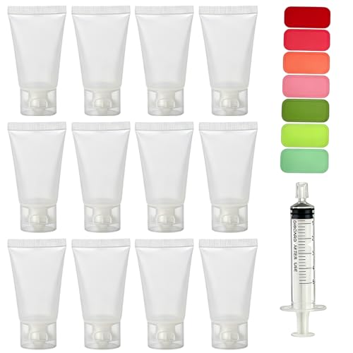 12 Pack 30ml/1oz Travel Bottles, Clear Flip Cap Squeeze Tubes, Refillable Empty Toiletry Containers with Label Stickers & Filling Tool for Shampoo, Body Wash, Facial Cleanser - size: 30ML/1oz