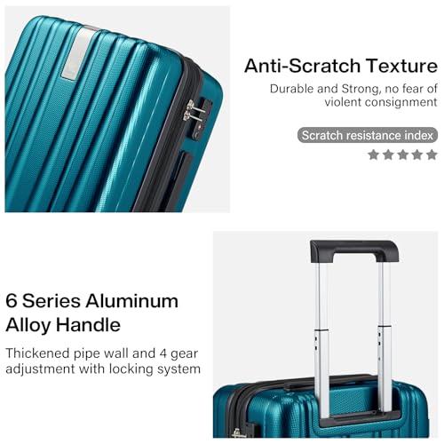 Hanke 24 Inch Expandable Medium Checked Luggage with 8 Spinner Wheels - color: Caribbean Blue, size: 24 Inch EXT