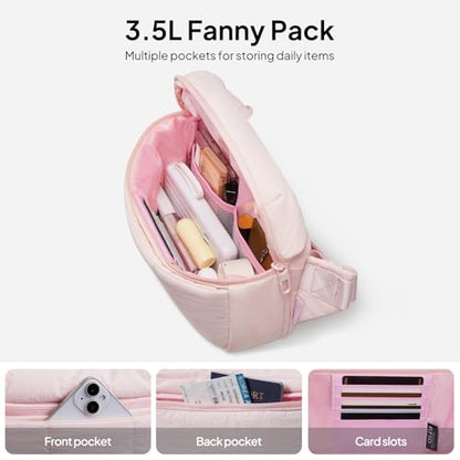 TOPEAST Waist Pack 3.5L Fanny Packs with Water Bottle Holder, Large Capacity Travel Belt Purse Anti-Theft RFID Blocking, Pink Fluffy Crossbody Sling Bag for Hiking Walking - color: Pink