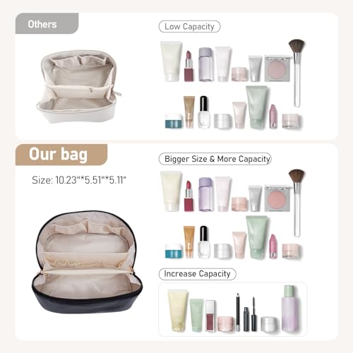 Large Capacity Cosmetic Bag for Women, Waterproof PU Leather Makeup Bag for Travel,Toiletry Bag Make up Organizer with Divider and Handle (Black) - color: Black