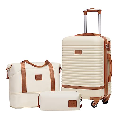 Coolife Luggage Set Carry On Suitcase,3 piece, White(DB/TB/20) - color: White, size: 3 piece set (DB/TB/20)