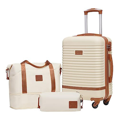 Coolife Luggage Set Carry On Suitcase,3 piece, White(DB/TB/20) - color: White, size: 3 piece set (DB/TB/20)