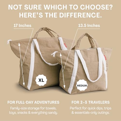 Bodysurf Beach Bag Waterproof Sandproof, Foldable Packable Travel Zip Tote - color: Sand, size: Medium