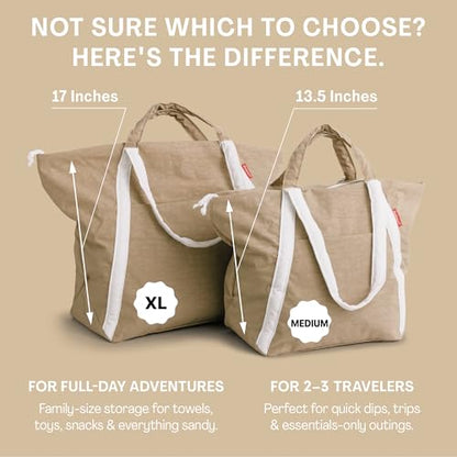 Bodysurf Beach Bag Waterproof Sandproof, Foldable Packable Travel Zip Tote - color: Sand, size: Medium