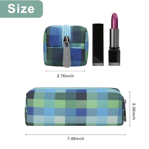 E-Tree Pencil Case,Makeup Brush Bag,Toiletry Pouch Organizer,Checkered - color: Blue Checkered