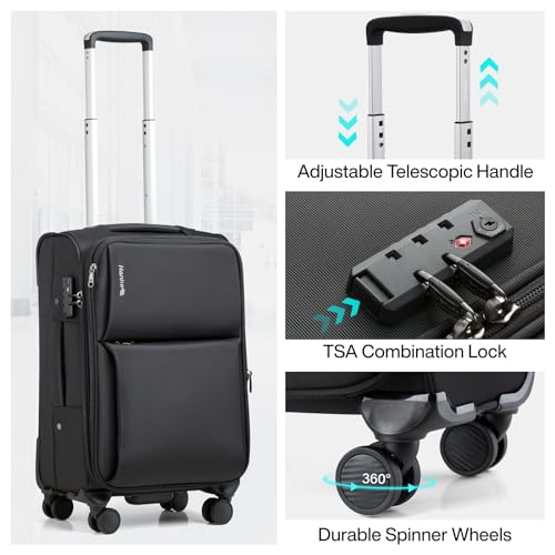 Hanke Medium Checked Luggage, 24 Inch Suitcase with Garment Compartment | 360° Silent Spinner Wheels, Expandable, Water-Resistant, TSA Lock, Fits 15.6-Inch Laptop, Softside, Business Travel, Black - color: Black, size: 24 Inch Checked in